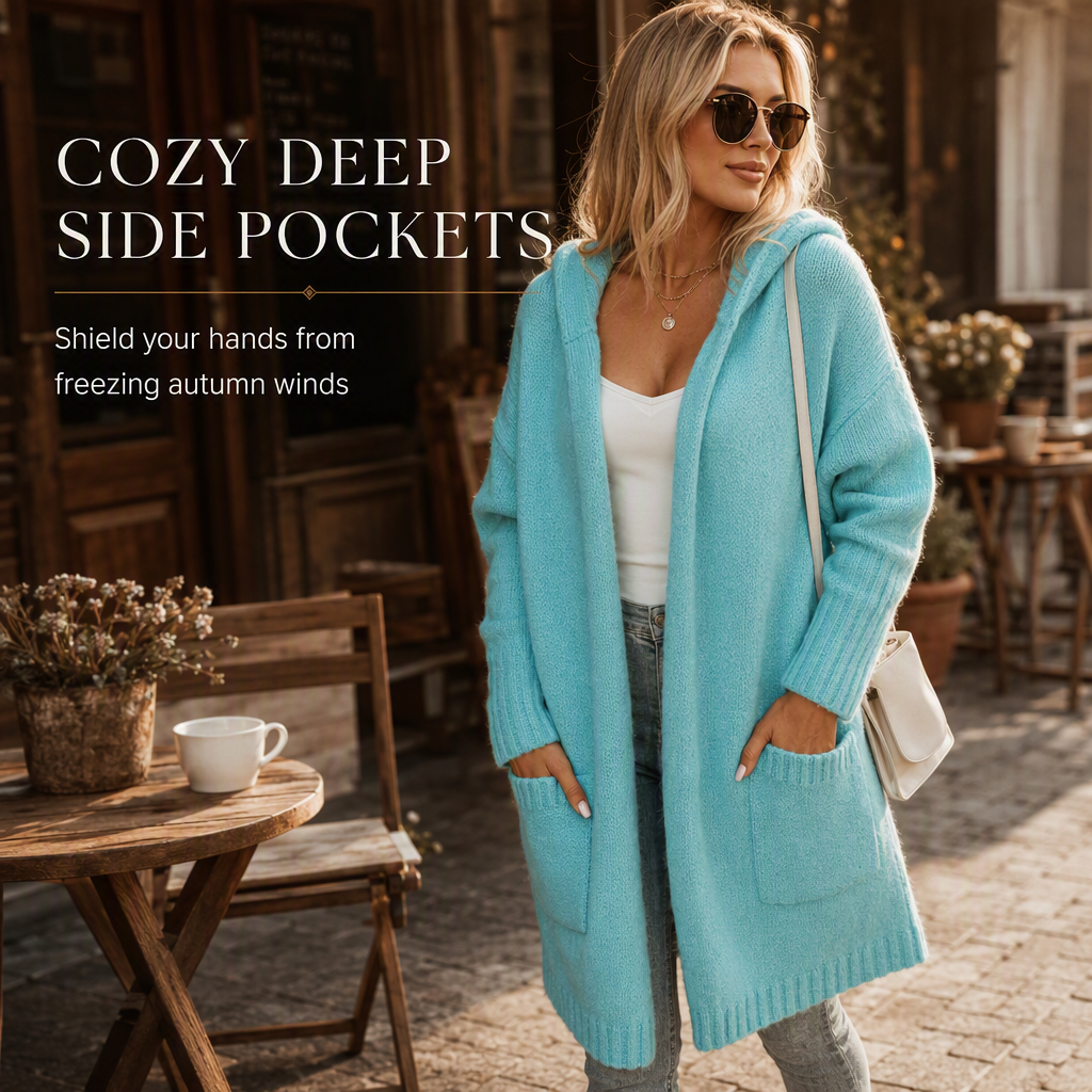 🧶 Cozy Long-Line Fit, Statement Back Detail | Women's Hooded Knit Cardigan ⚡