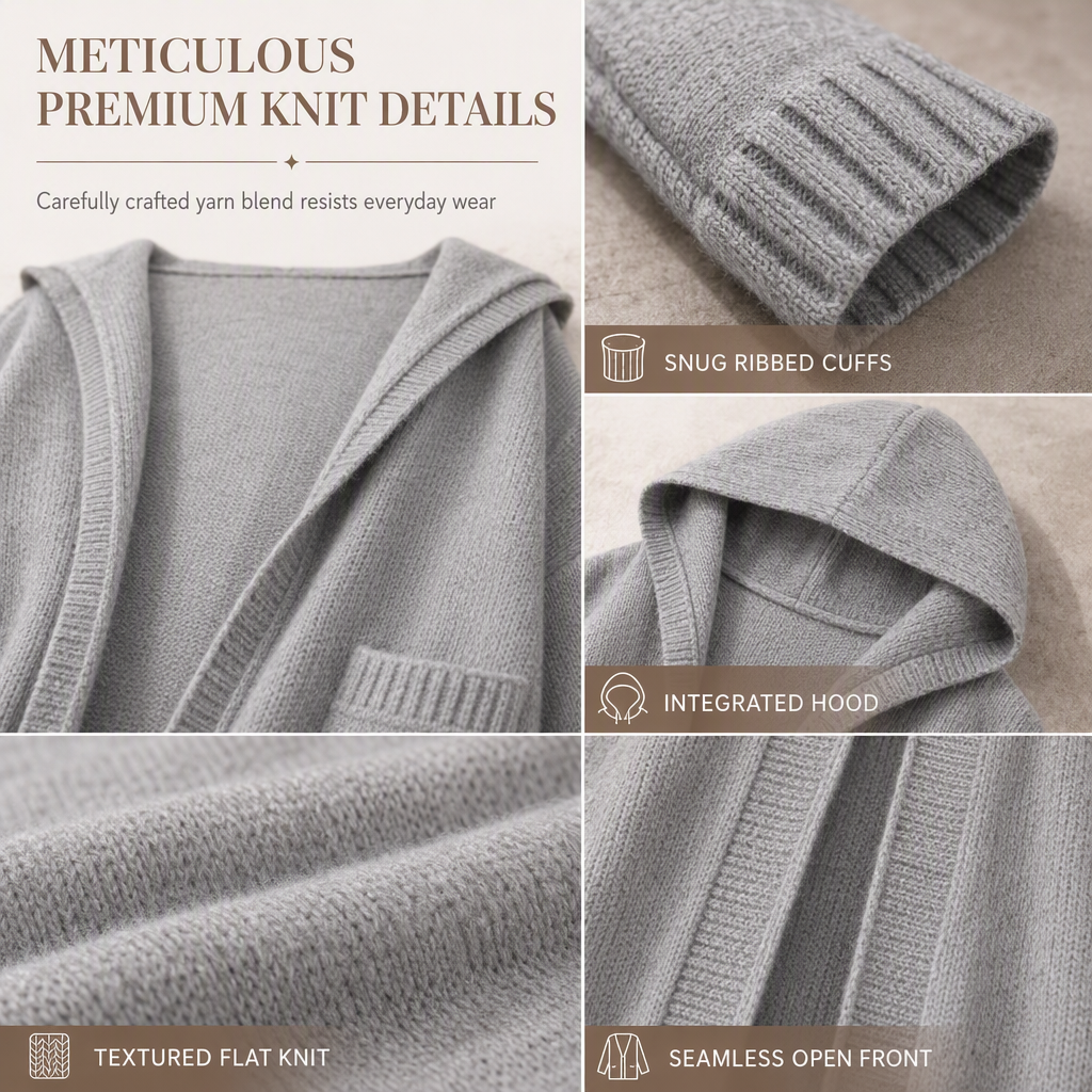 🧶 Cozy Long-Line Fit, Statement Back Detail | Women's Hooded Knit Cardigan ⚡