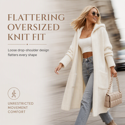 🧶 Cozy Long-Line Fit, Statement Back Detail | Women's Hooded Knit Cardigan ⚡