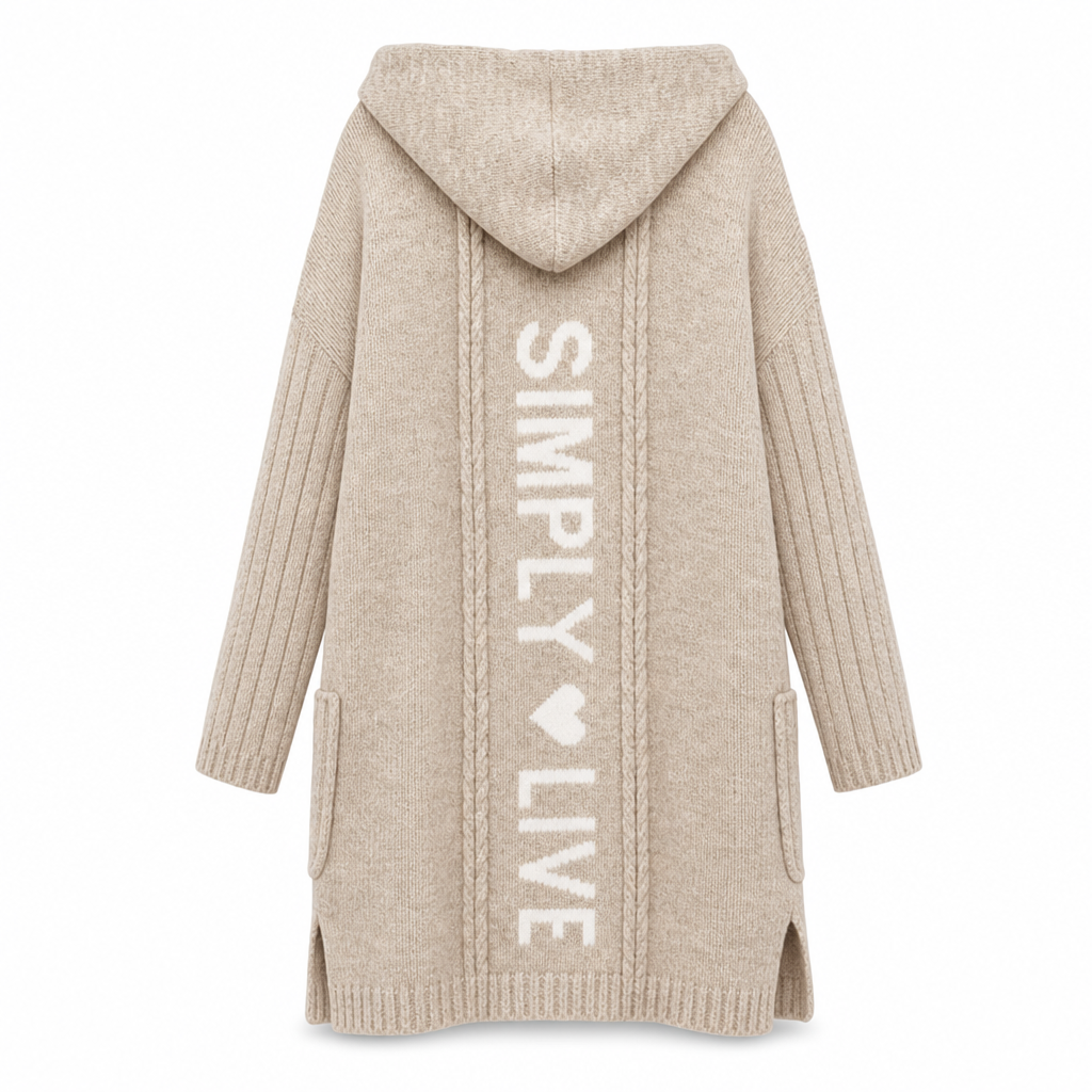 🧶 Cozy Long-Line Fit, Statement Back Detail | Women's Hooded Knit Cardigan ⚡