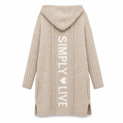 🧶 Cozy Long-Line Fit, Statement Back Detail | Women's Hooded Knit Cardigan ⚡