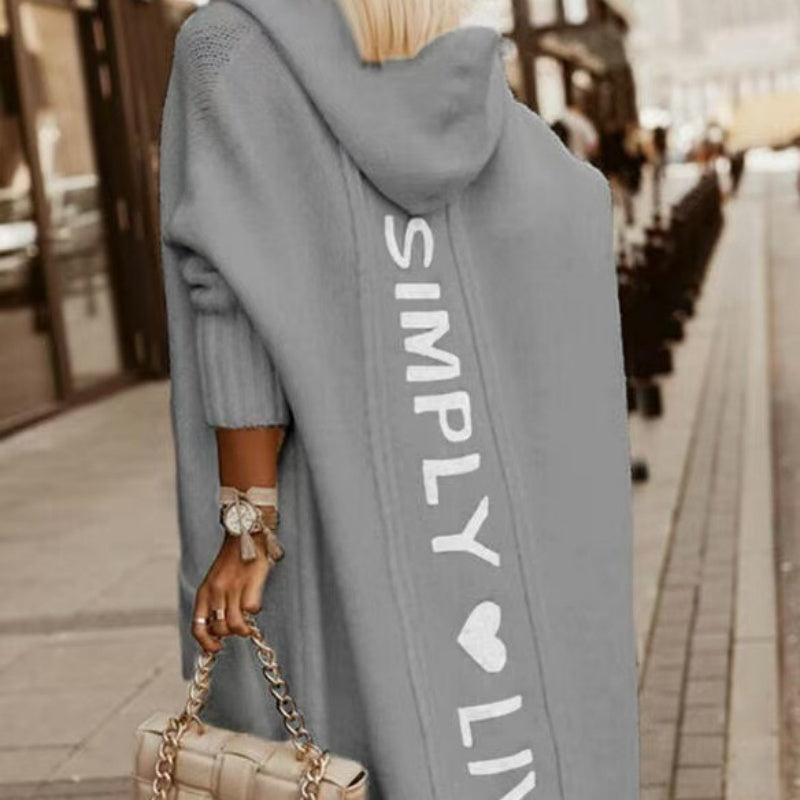 🧶 Cozy Long-Line Fit, Statement Back Detail | Women's Hooded Knit Cardigan ⚡