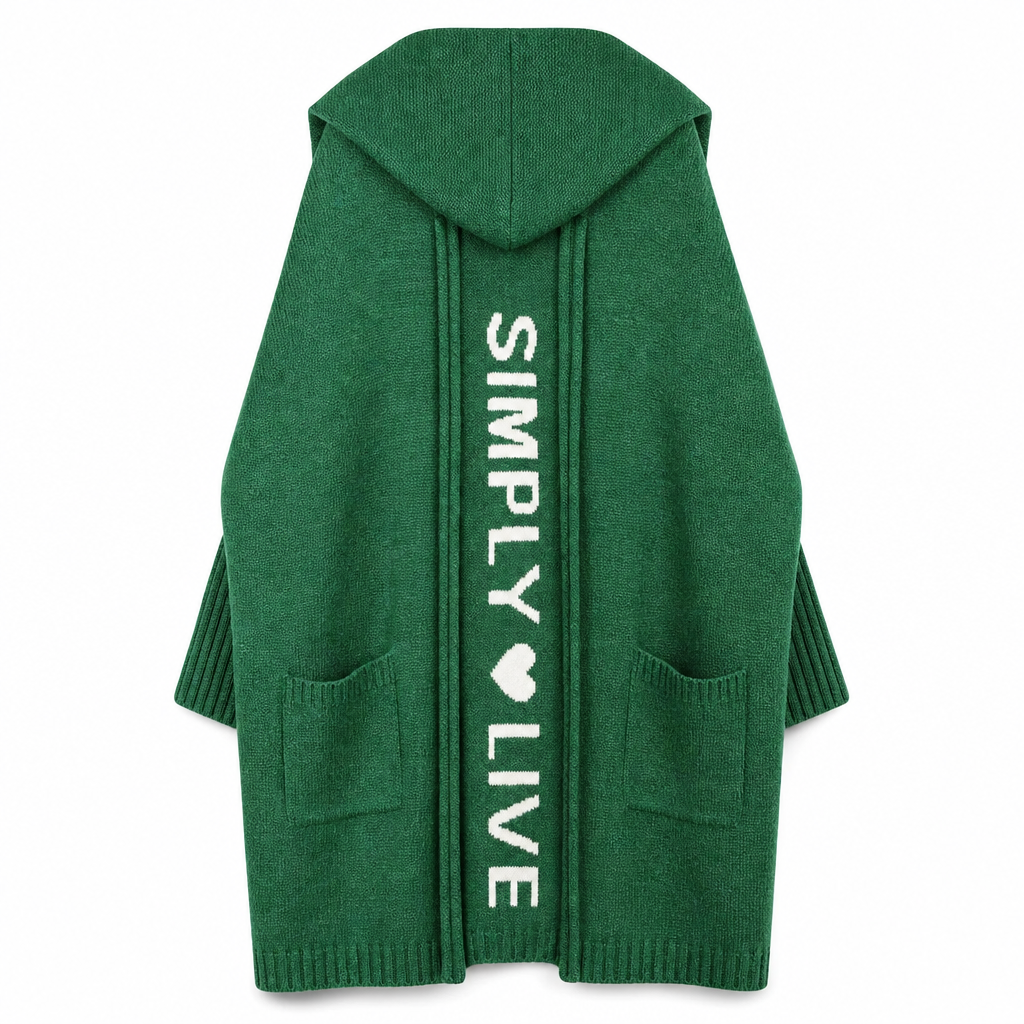 🧶 Cozy Long-Line Fit, Statement Back Detail | Women's Hooded Knit Cardigan ⚡