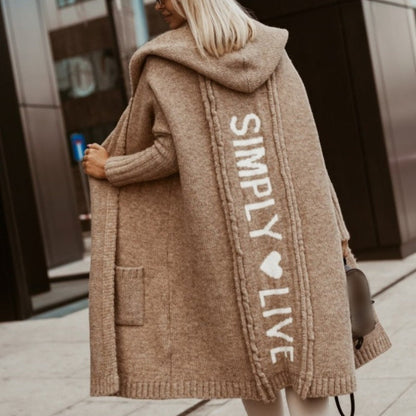 🧶 Cozy Long-Line Fit, Statement Back Detail | Women's Hooded Knit Cardigan ⚡