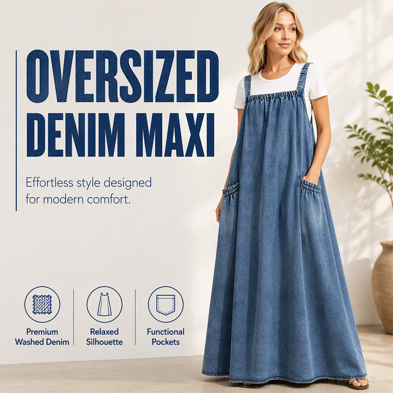 👗✨Women's Oversized Casual Denim Suspender Maxi Dress