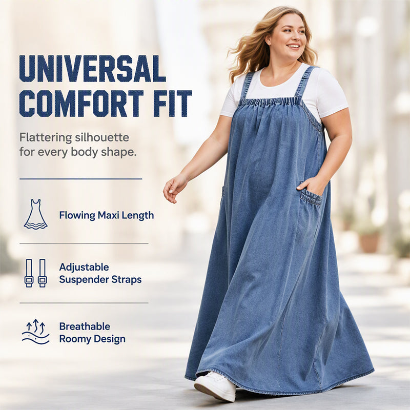 👗✨Women's Oversized Casual Denim Suspender Maxi Dress