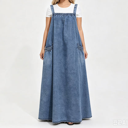 👗✨Women's Oversized Casual Denim Suspender Maxi Dress