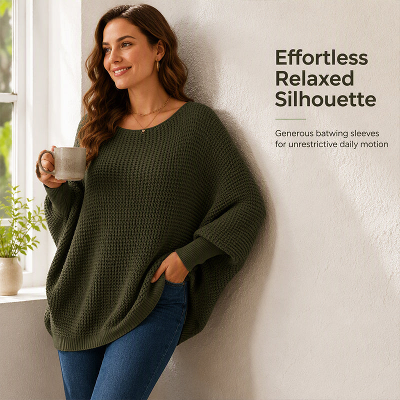 🧶 Flattering Drape, Textured Comfort | Women's Batwing Waffle Knit Sweater