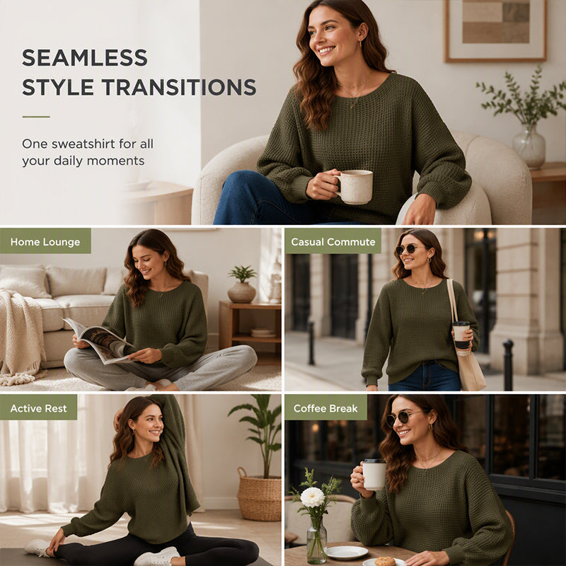🧶 Flattering Drape, Textured Comfort | Women's Batwing Waffle Knit Sweater