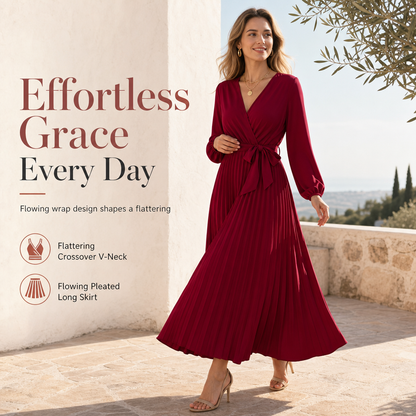 👗✨Women's Elegant Crossover V Neck Pleated Maxi Dress✨