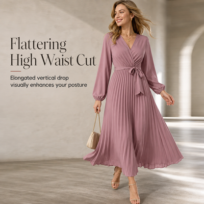 👗✨Women's Elegant Crossover V Neck Pleated Maxi Dress✨