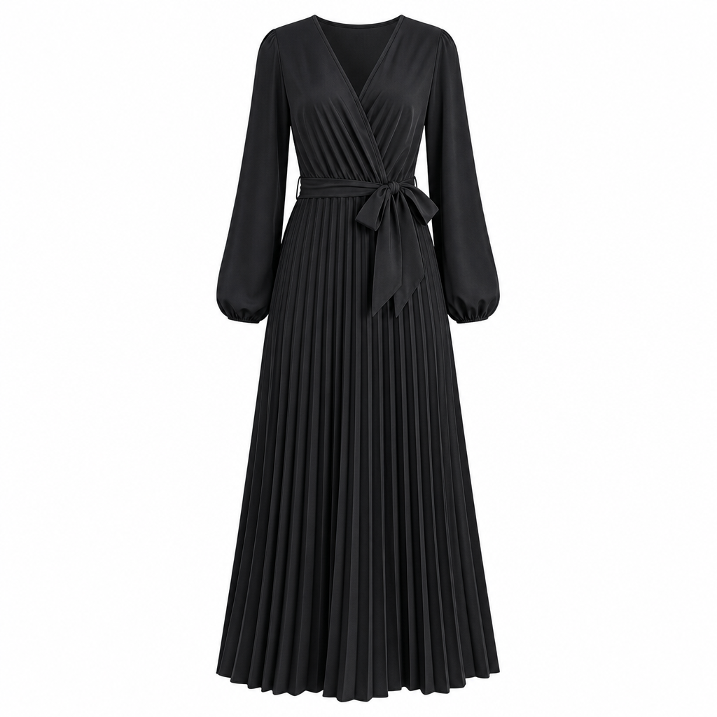 👗✨Women's Elegant Crossover V Neck Pleated Maxi Dress✨