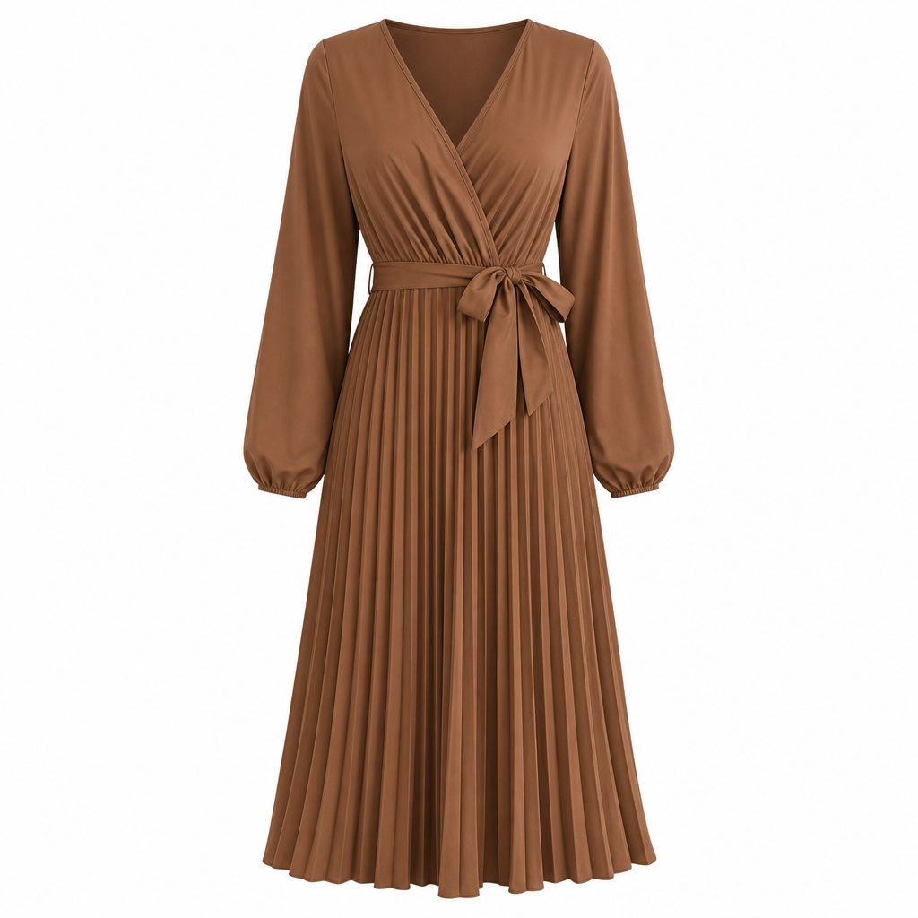 👗✨Women's Elegant Crossover V Neck Pleated Maxi Dress✨