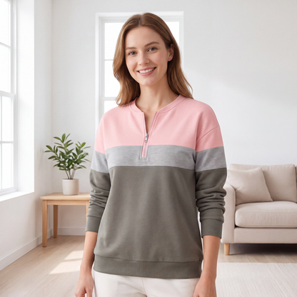 🎨 Bold Color-Block, Easy Half-Zip Style | Women's Relaxed Sweatshirt