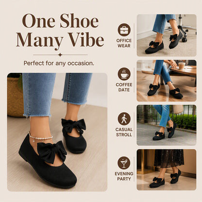 Women's Square-Toe Knit Bow Flat Shoes