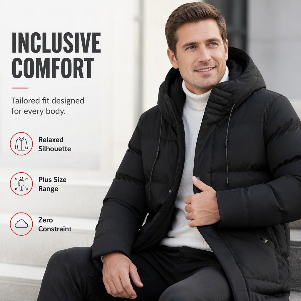 Men's Casual Mid-Length Padded Winter Thickened Warm Outerwear Coat Plus Size