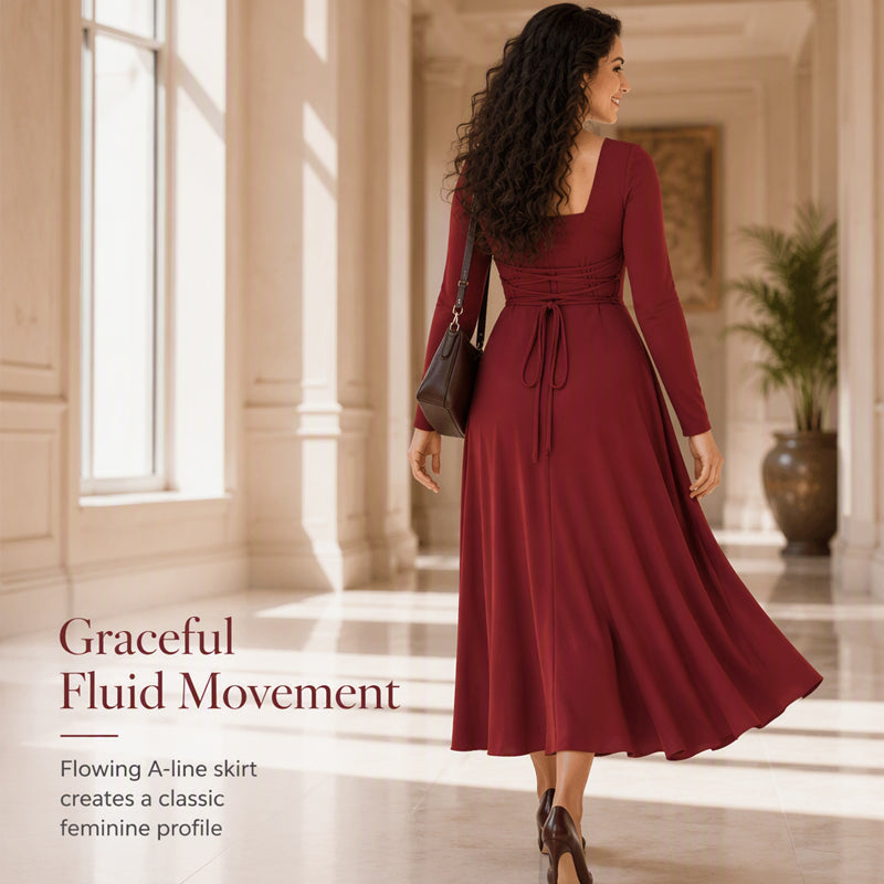 Women's Long Sleeve Square Neck A-Line Dress