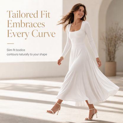 Women's Long Sleeve Square Neck A-Line Dress
