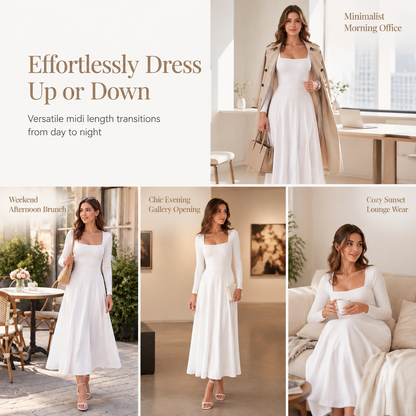 Women's Long Sleeve Square Neck A-Line Dress