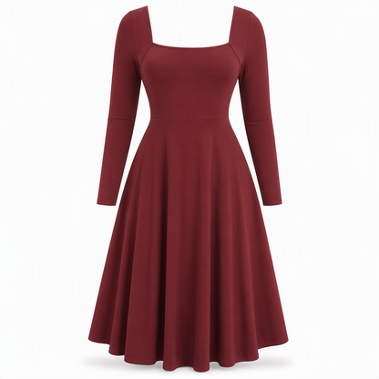 Women's Long Sleeve Square Neck A-Line Dress