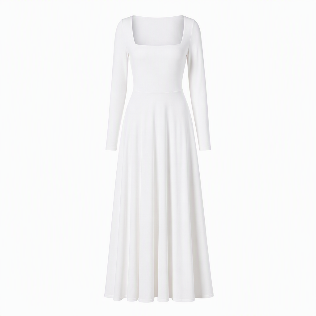 Women's Long Sleeve Square Neck A-Line Dress