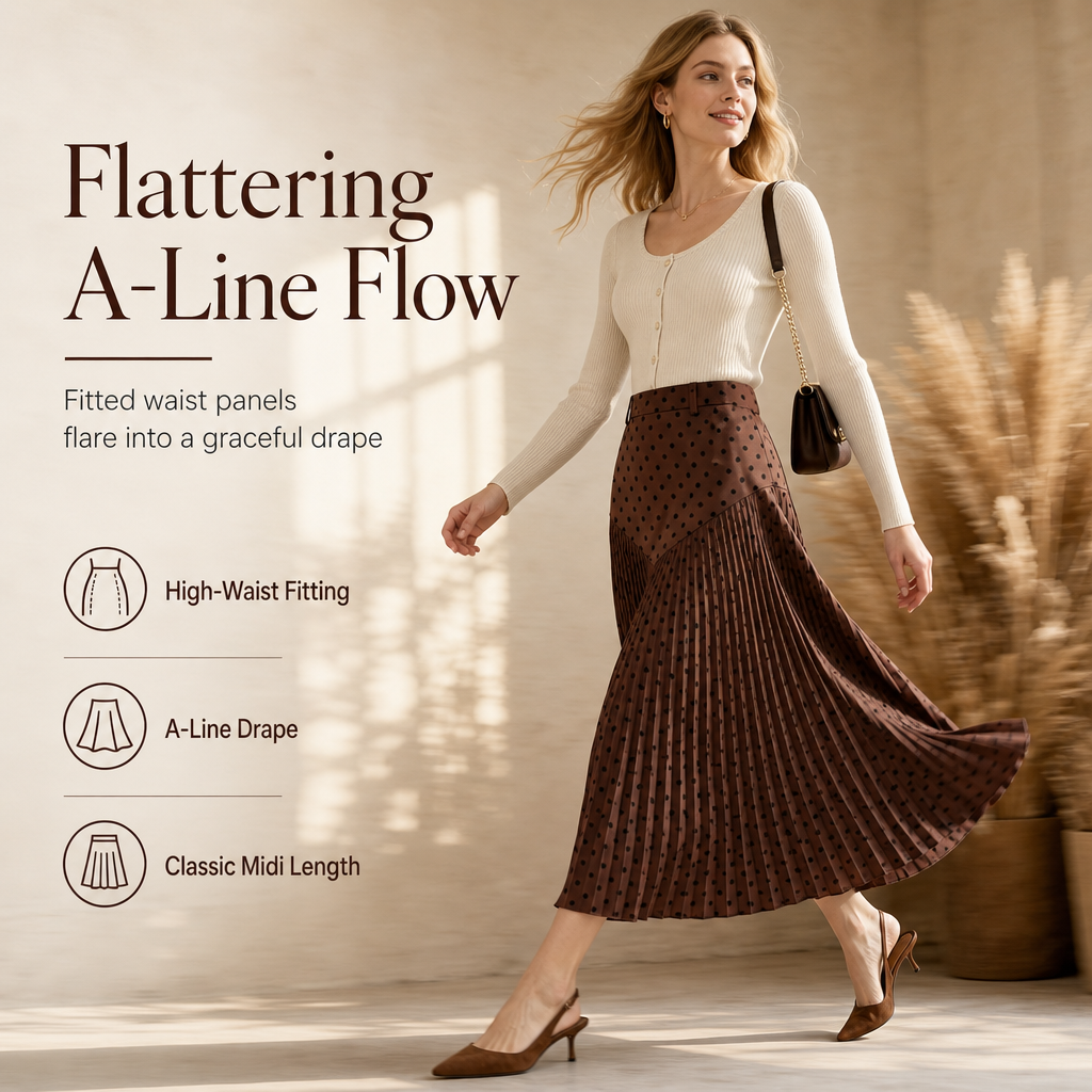 Women's High Waist Polka Dot Pleated Skirt