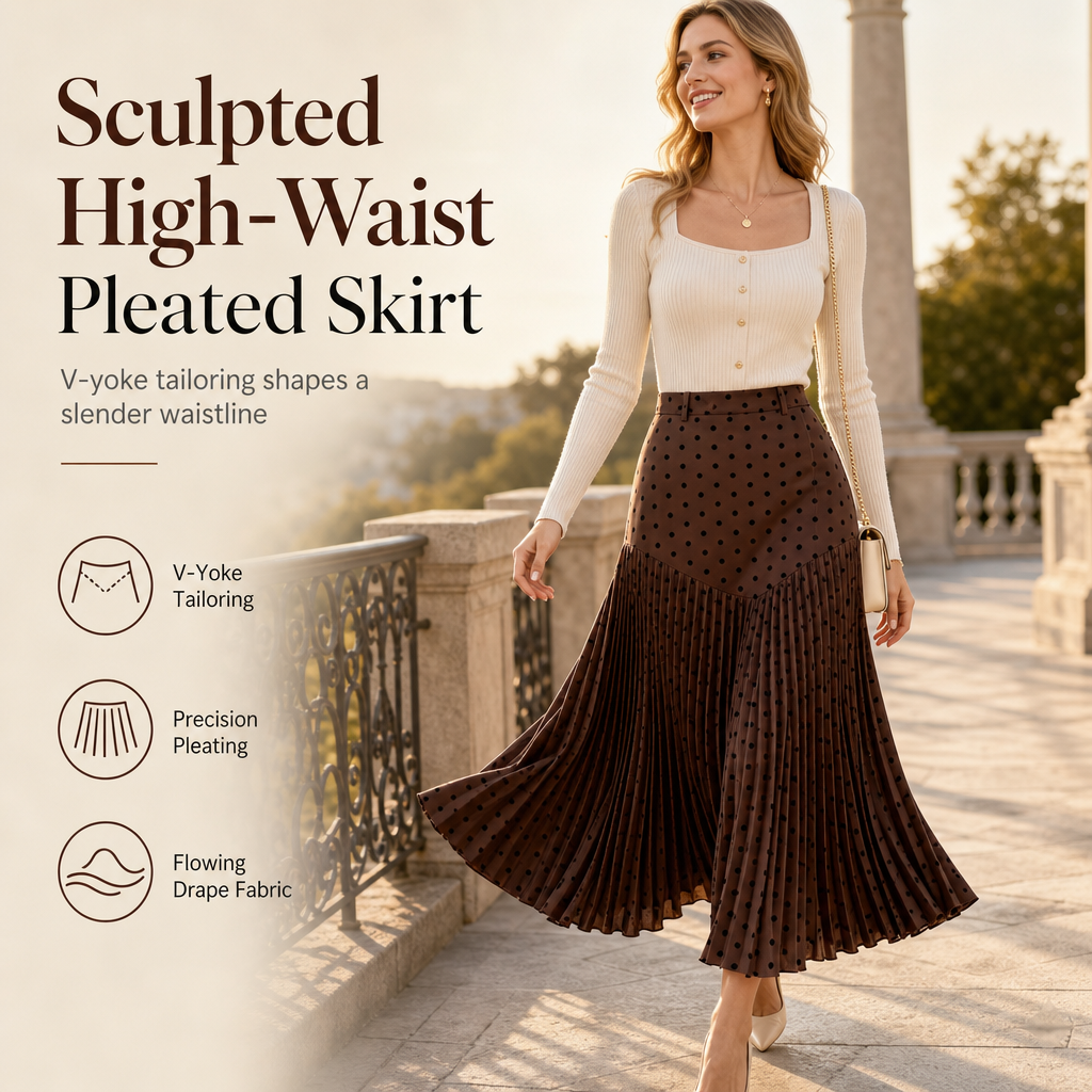 Women's High Waist Polka Dot Pleated Skirt