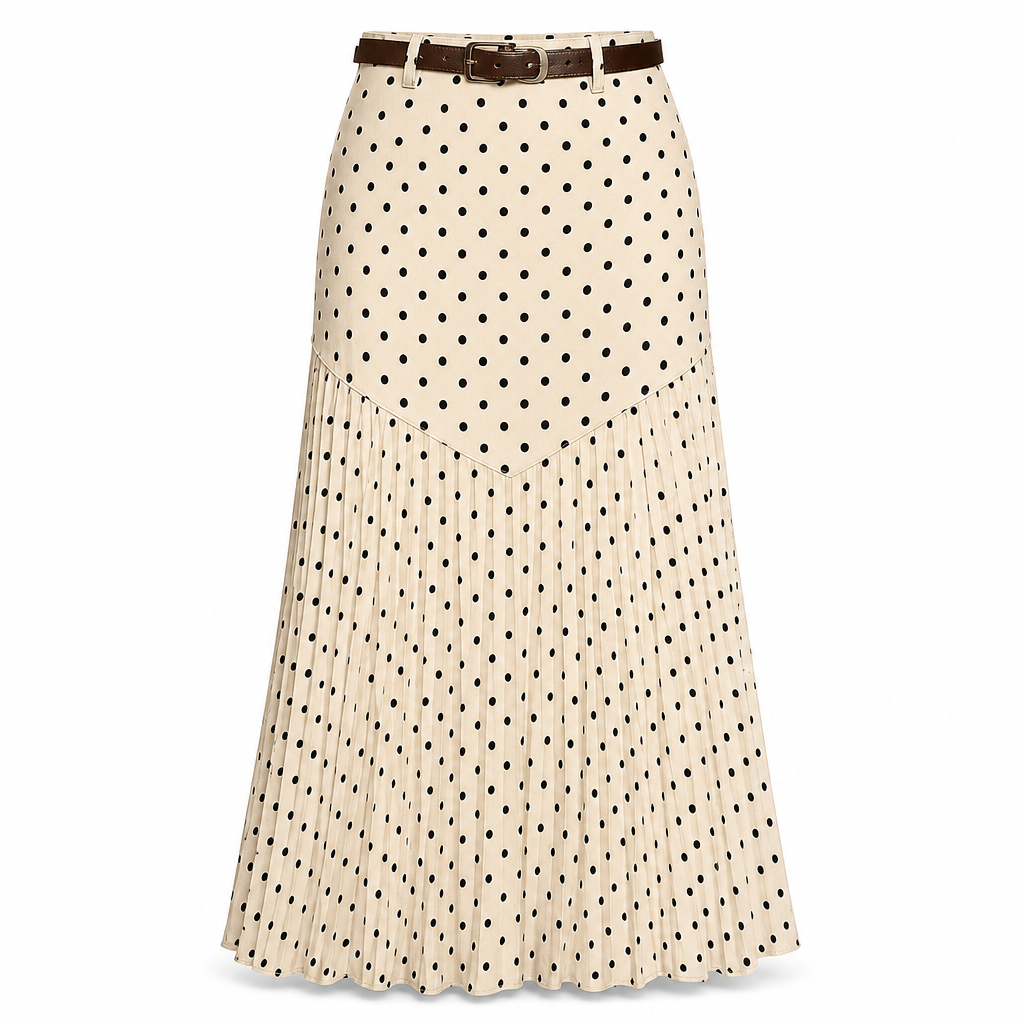Women's High Waist Polka Dot Pleated Skirt