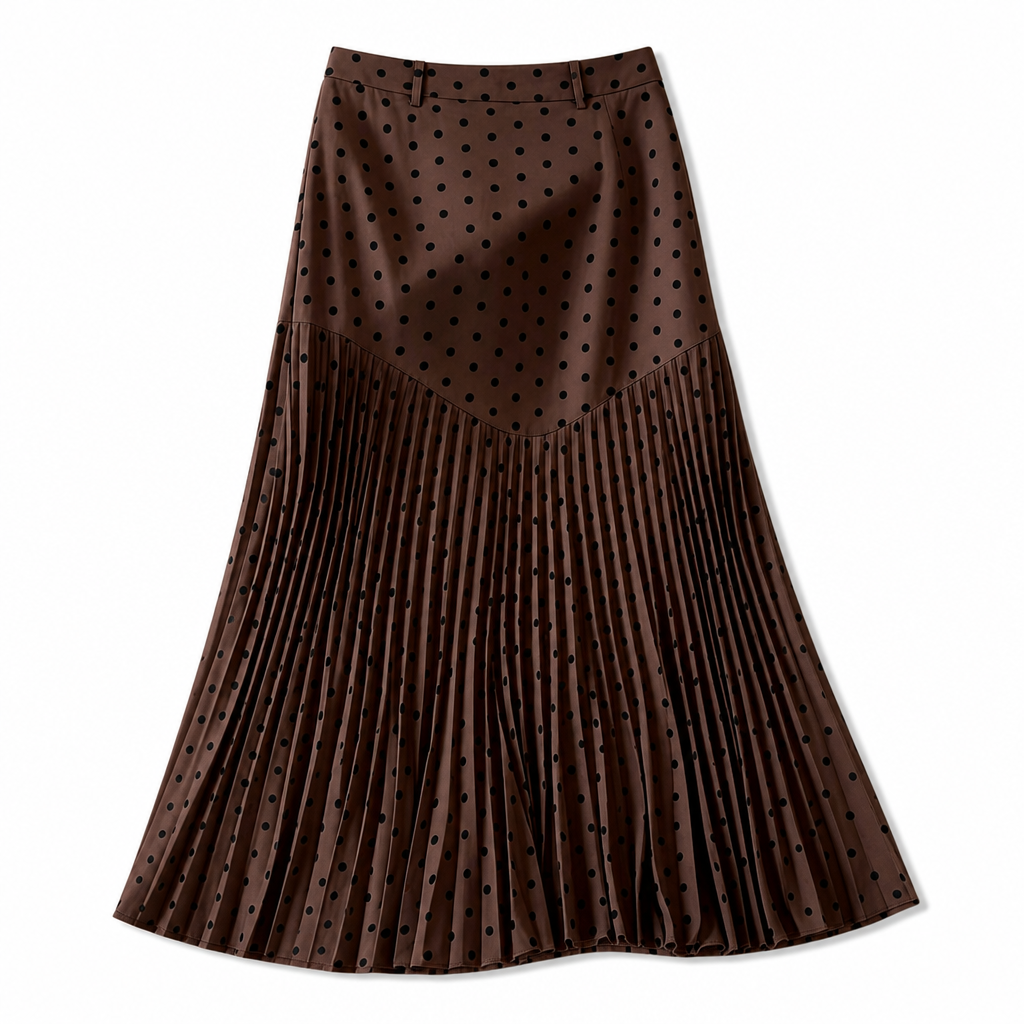 Women's High Waist Polka Dot Pleated Skirt