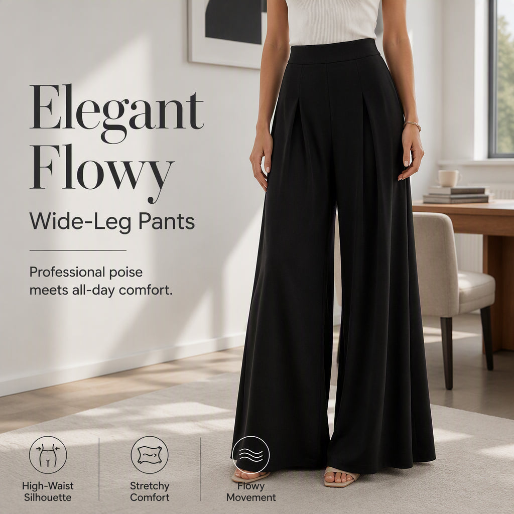 👖 Flattering High Rise, Dramatic Drape | Women's Pleated Wide-Leg Pants