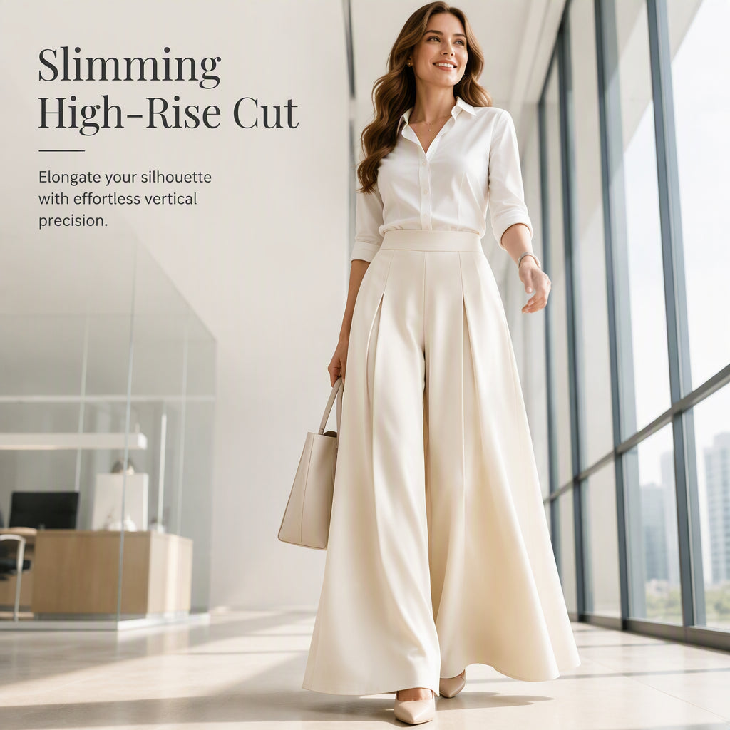 👖 Flattering High Rise, Dramatic Drape | Women's Pleated Wide-Leg Pants