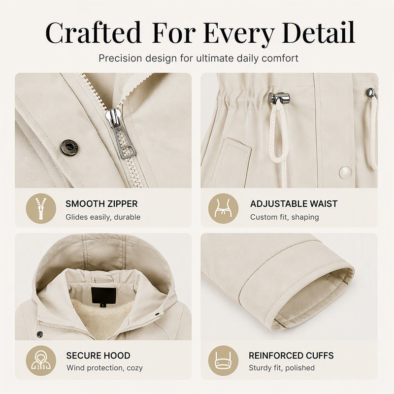 Women's Casual Warm Mid-Length Hooded Jacket