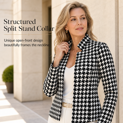 🖤 Houndstooth Detail, Flattering Tailored Fit | Women's Split-Collar Coat ⚡