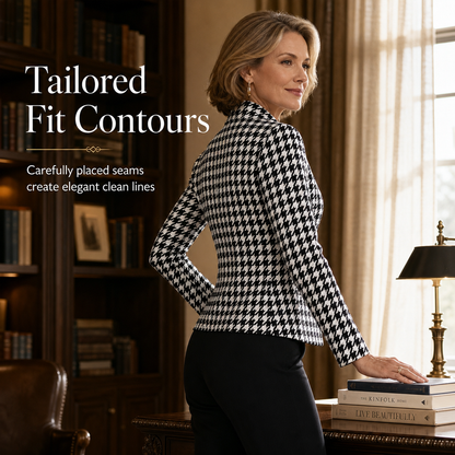 🖤 Houndstooth Detail, Flattering Tailored Fit | Women's Split-Collar Coat ⚡