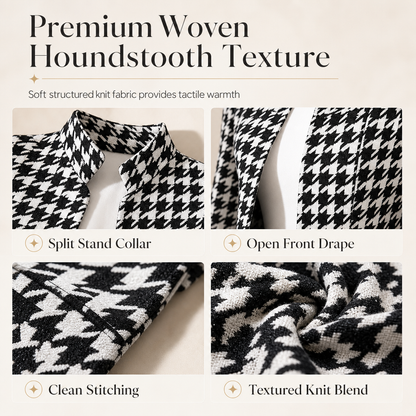 🖤 Houndstooth Detail, Flattering Tailored Fit | Women's Split-Collar Coat ⚡