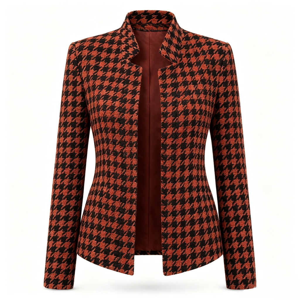 🖤 Houndstooth Detail, Flattering Tailored Fit | Women's Split-Collar Coat ⚡