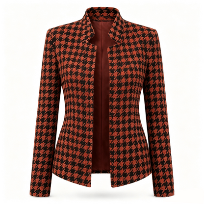 🖤 Houndstooth Detail, Flattering Tailored Fit | Women's Split-Collar Coat ⚡