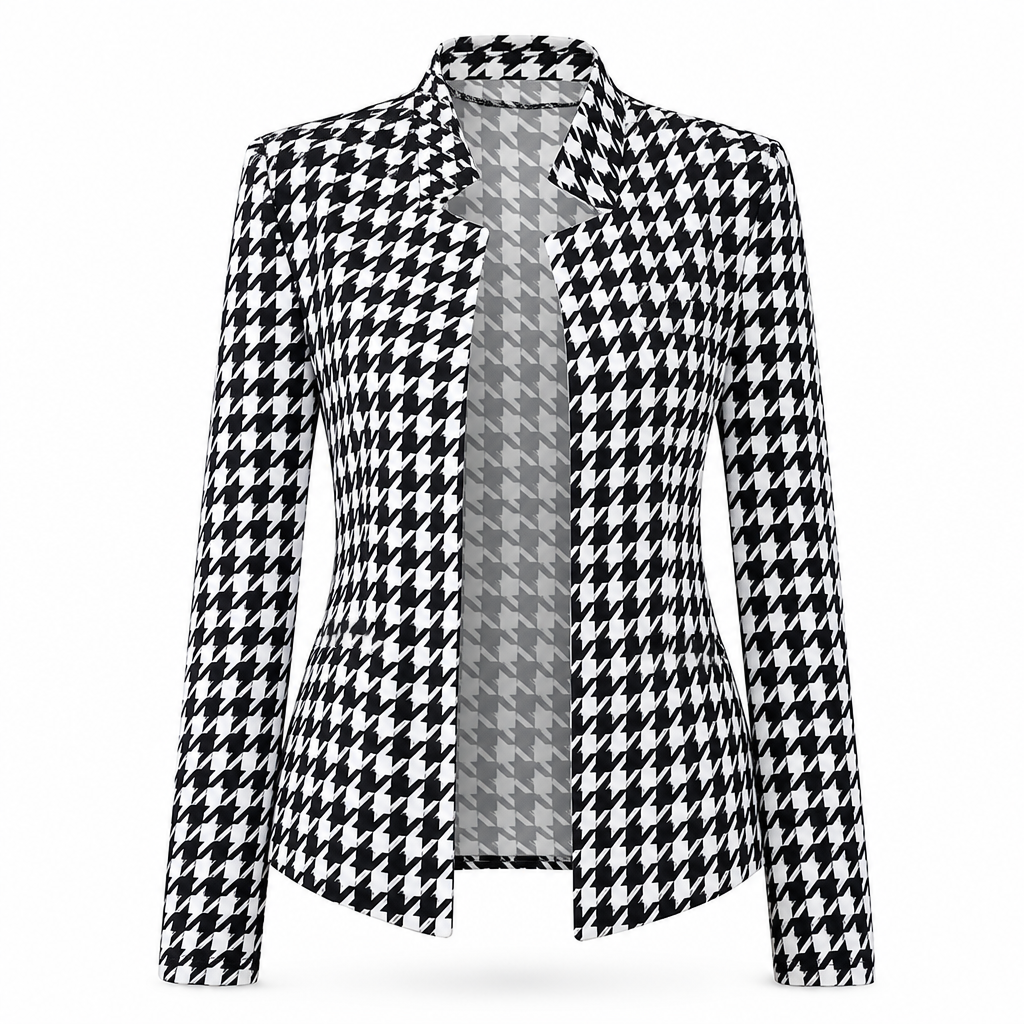 🖤 Houndstooth Detail, Flattering Tailored Fit | Women's Split-Collar Coat ⚡