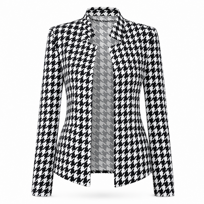 🖤 Houndstooth Detail, Flattering Tailored Fit | Women's Split-Collar Coat ⚡