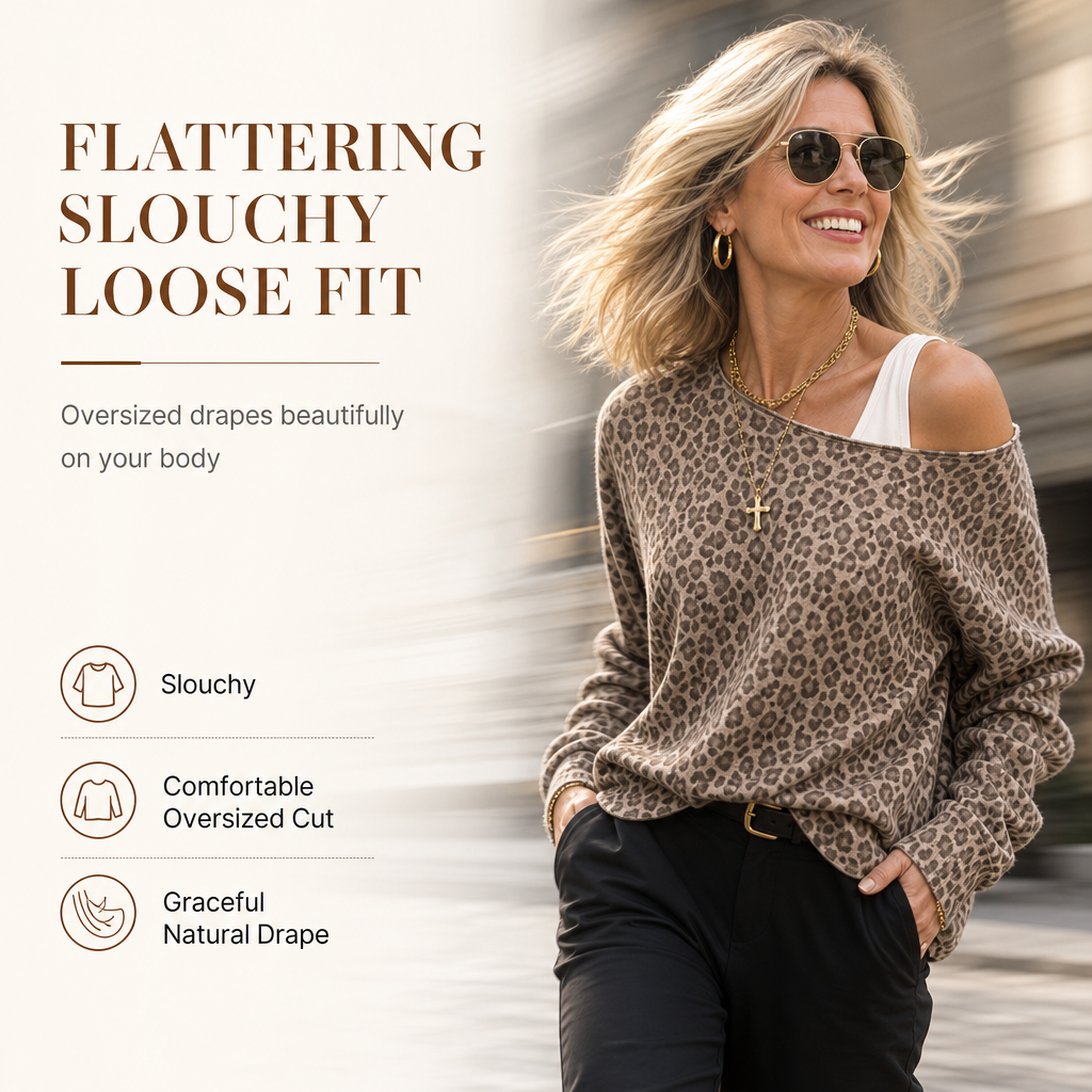👚✨Casual Leopard Print Off Shoulder Sweatshirt Loose Long Sleeve Cotton Blend Pullover Top✨𝘉𝘶𝘺 𝘢𝘯𝘺 2 𝘢𝘯𝘥 𝘨𝘦𝘵 𝘢𝘯 𝘦𝘹𝘵𝘳𝘢 8% 𝘥𝘪𝘴𝘤𝘰𝘶𝘯𝘵