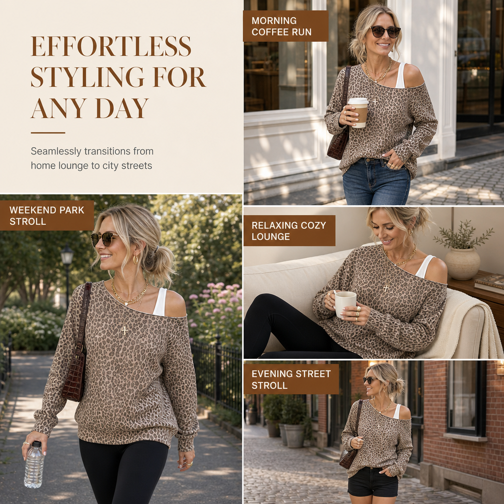 👚✨Casual Leopard Print Off Shoulder Sweatshirt Loose Long Sleeve Cotton Blend Pullover Top✨𝘉𝘶𝘺 𝘢𝘯𝘺 2 𝘢𝘯𝘥 𝘨𝘦𝘵 𝘢𝘯 𝘦𝘹𝘵𝘳𝘢 8% 𝘥𝘪𝘴𝘤𝘰𝘶𝘯𝘵