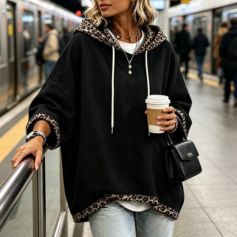 Women's Leopard Print Trim Hoodie