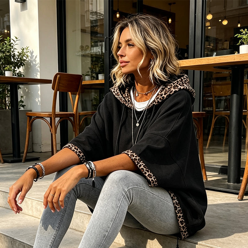 Women's Leopard Print Trim Hoodie