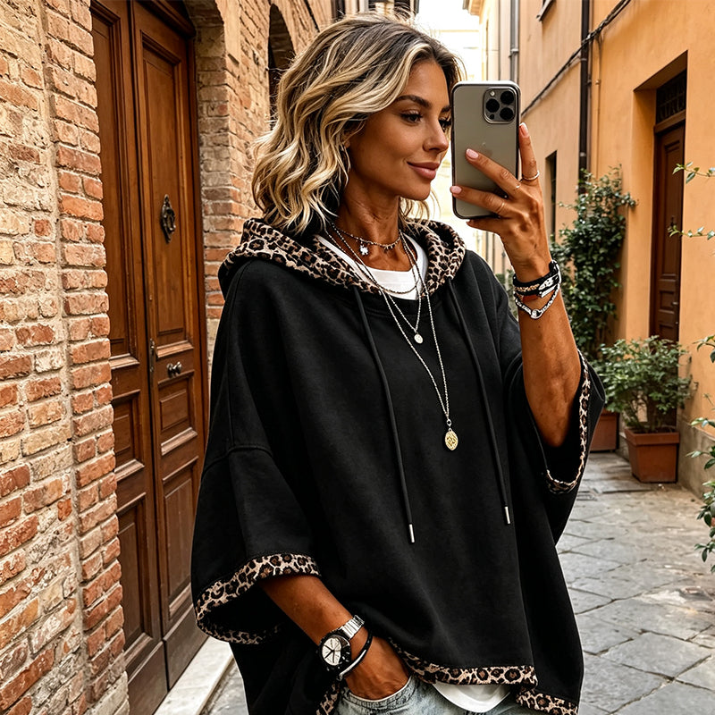 Women's Leopard Print Trim Hoodie