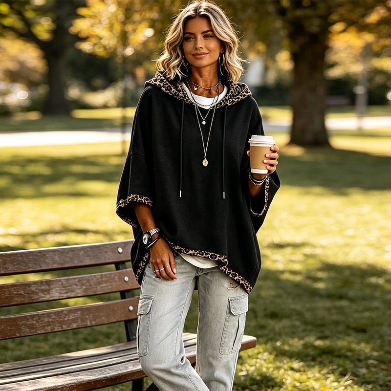 Women's Leopard Print Trim Hoodie