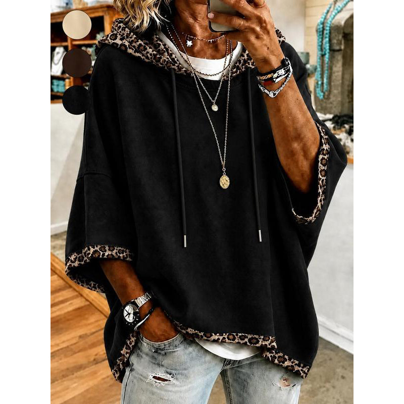 Women's Leopard Print Trim Hoodie