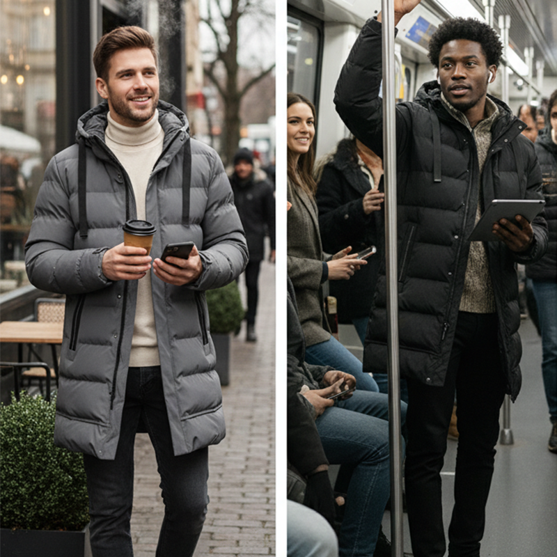 Men's Mid-Length Hooded Puffer Jacket