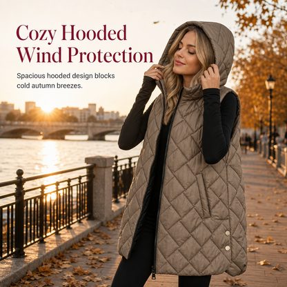 Women's Casual Mid-Length Hooded Padded Vest
