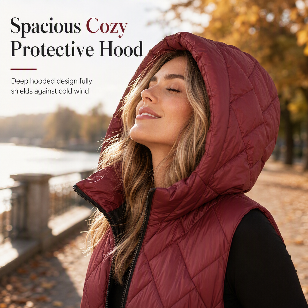 Women's Casual Mid-Length Hooded Padded Vest