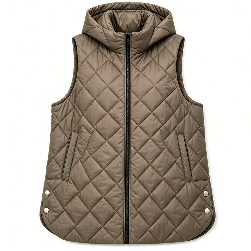 Women's Casual Mid-Length Hooded Padded Vest